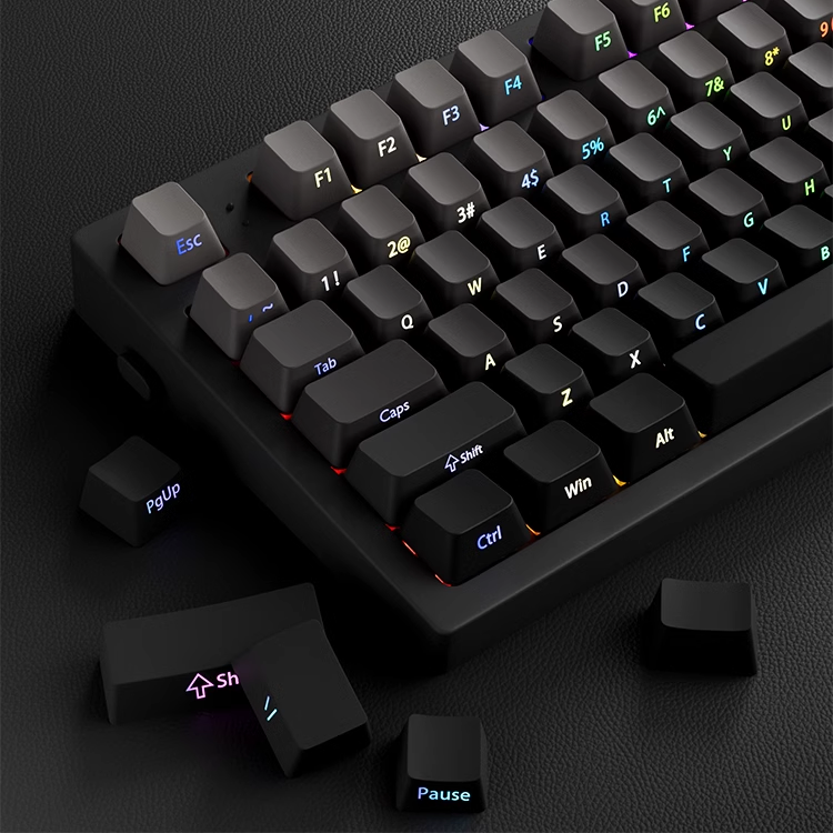OEM Profile Gradient Black Grey Shine Through Keycaps PBT Double Shot Side Printed Keycap For Mechanical Gamer Keyboard Key Caps