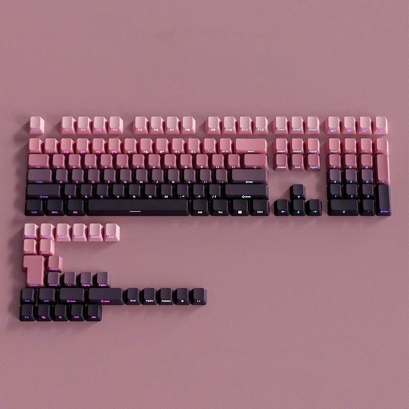OEM Profile Gradient Black Grey Shine Through Keycaps PBT Double Shot Side Printed Keycap For Mechanical Gamer Keyboard Key Caps