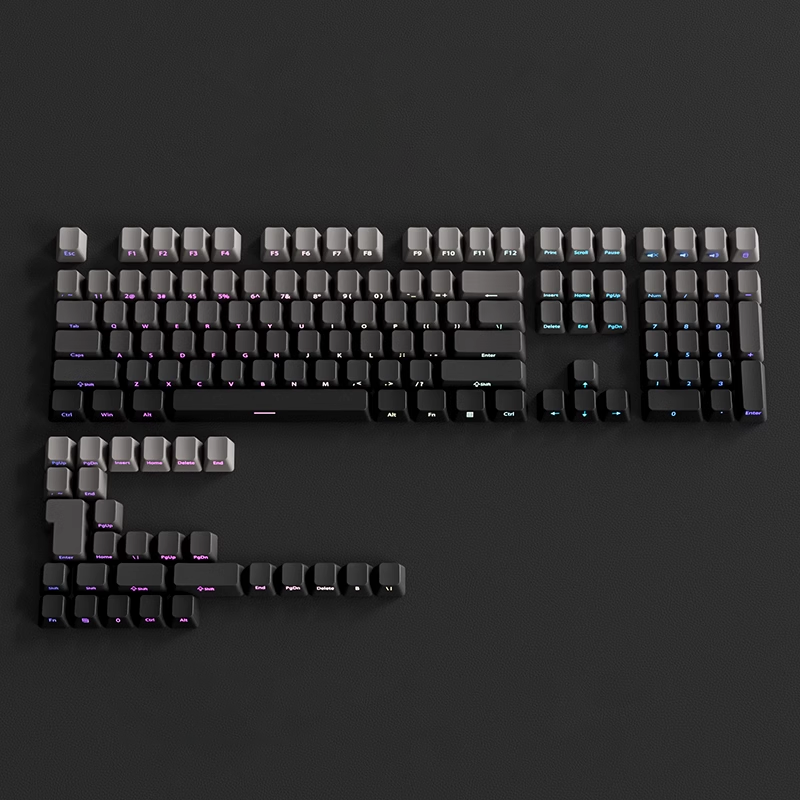 OEM Profile Gradient Black Grey Shine Through Keycaps PBT Double Shot Side Printed Keycap For Mechanical Gamer Keyboard Key Caps