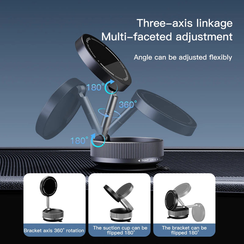 Vacuum Suction Magnetic Phone Holder with 360 Degree Rotation,Handsfree Magnetic Foldable Phone Mount for Car/Smooth Surface