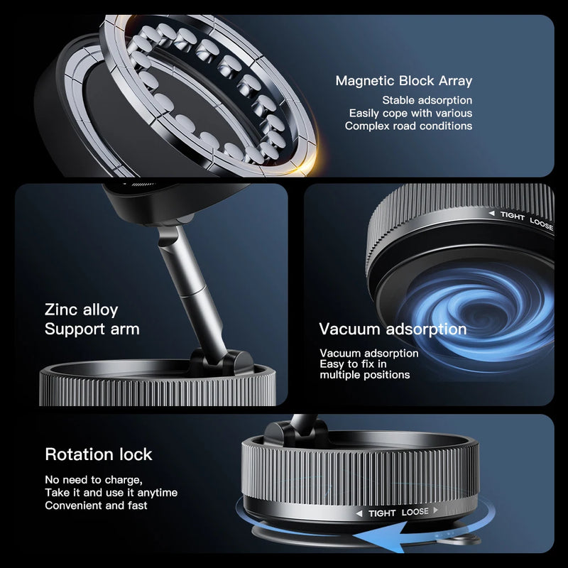 Vacuum Suction Magnetic Phone Holder with 360 Degree Rotation,Handsfree Magnetic Foldable Phone Mount for Car/Smooth Surface