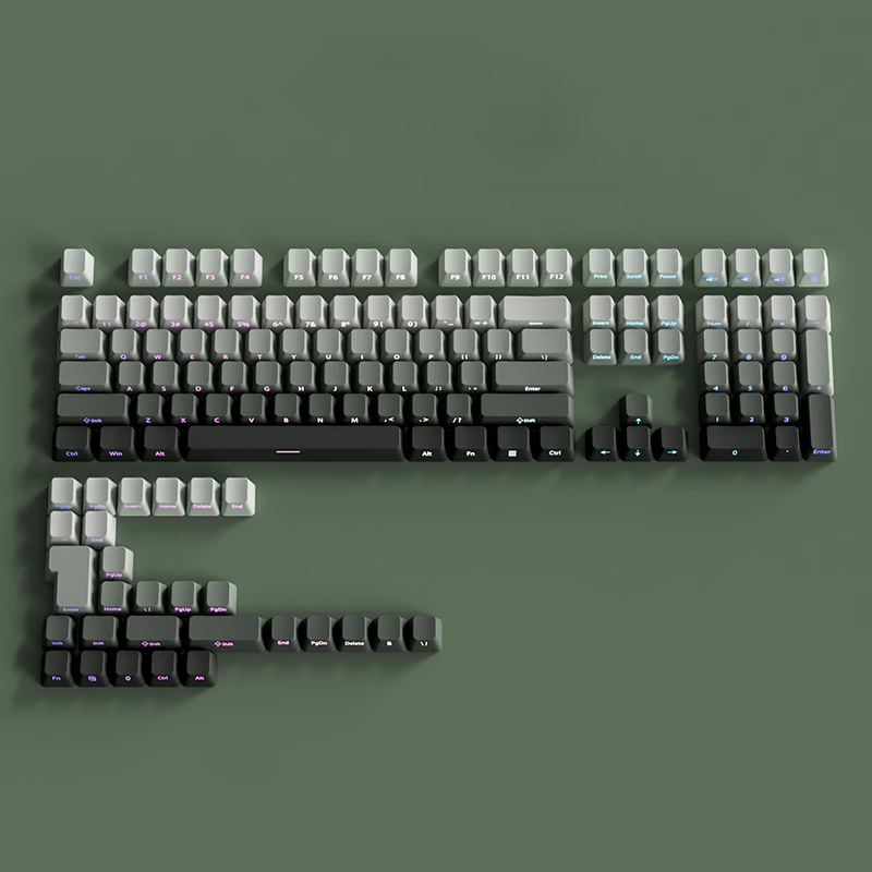 OEM Profile Gradient Black Grey Shine Through Keycaps PBT Double Shot Side Printed Keycap For Mechanical Gamer Keyboard Key Caps